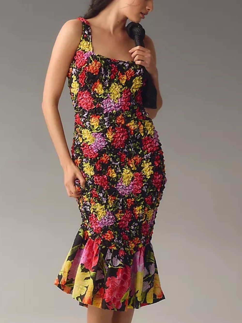 Anthropologie Yukiko Noritake Square Neck Pebble Smocked Dress L/XL Floral